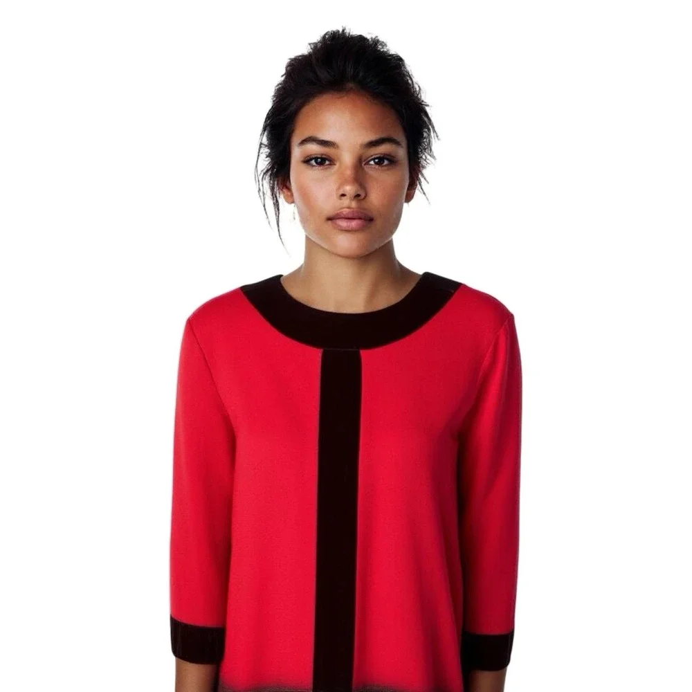 Evan Picone Vtg 90s Does 60s Dress Plus Size 20W Red Holiday Wool Velvet USA - Picture 2 of 12